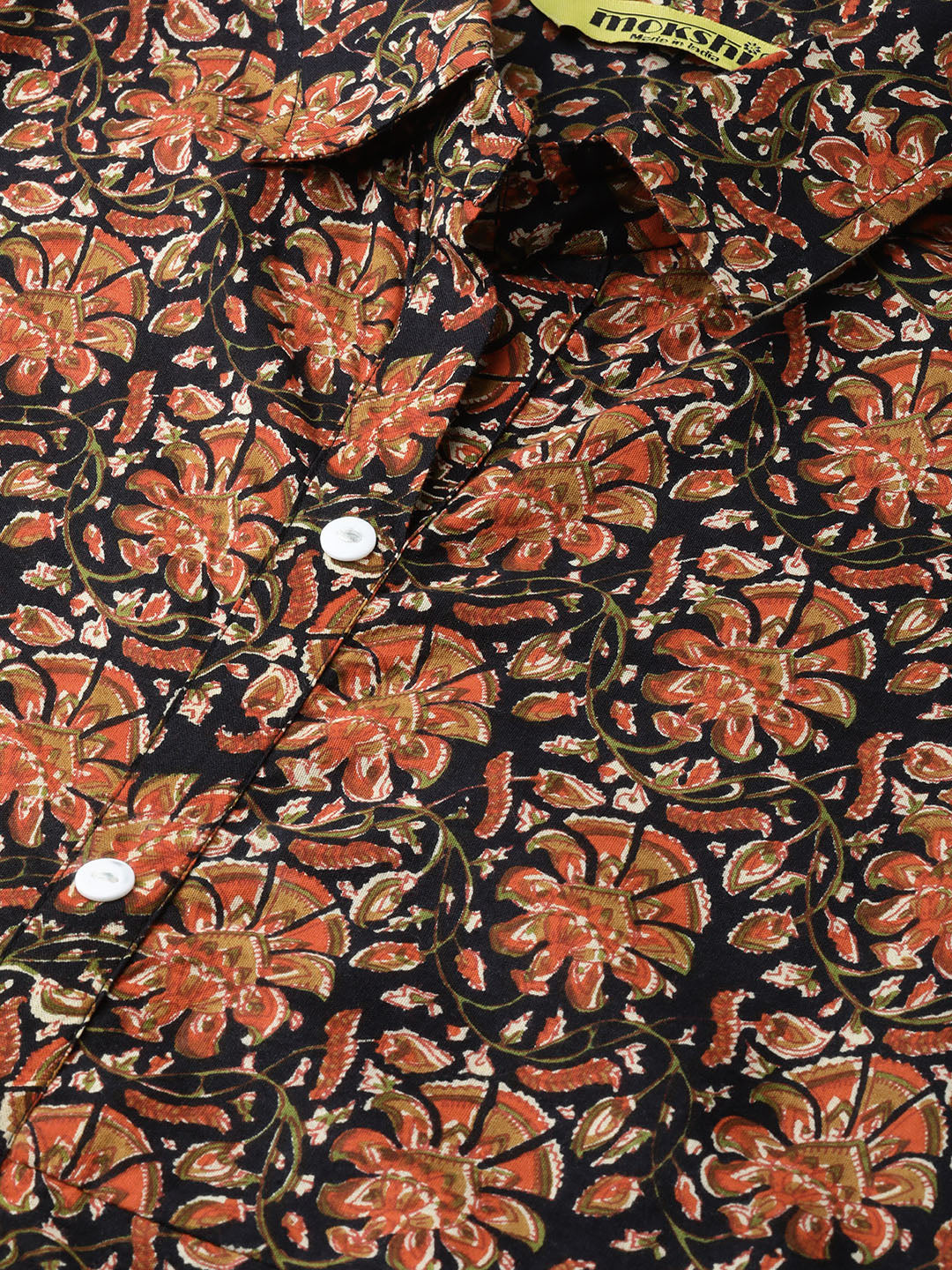 Printed Pure Cotton Calf Length Collared Neck Kurta Set