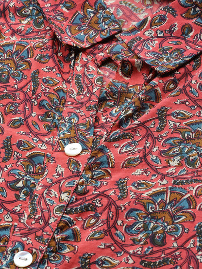 Printed Pure Cotton Calf Length Collared Neck Kurta Set