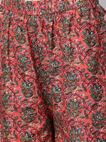 Printed Pure Cotton Calf Length Collared Neck Kurta Set