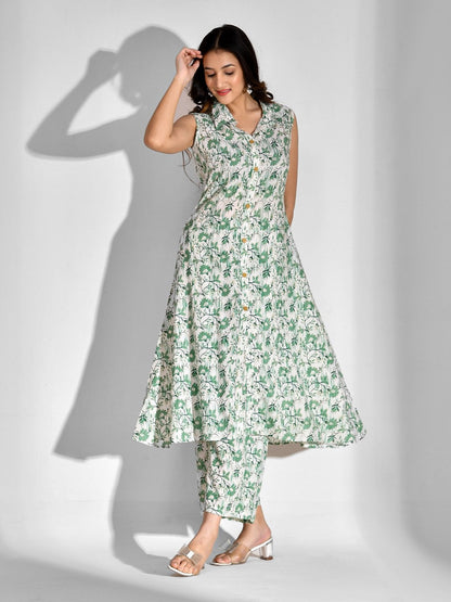 Viscose Rayon Floral Collared Neck Kurta Set