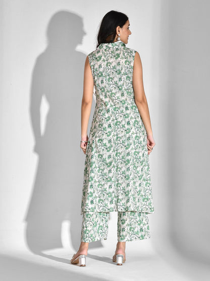 Viscose Rayon Floral Collared Neck Kurta Set