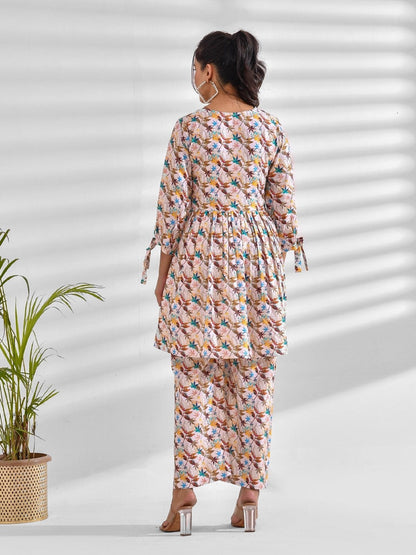 Viscose Rayon Floral V Neck Kurta Set