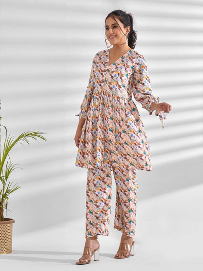 Viscose Rayon Floral V Neck Kurta Set