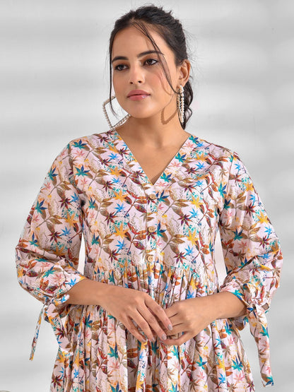 Viscose Rayon Floral V Neck Kurta Set