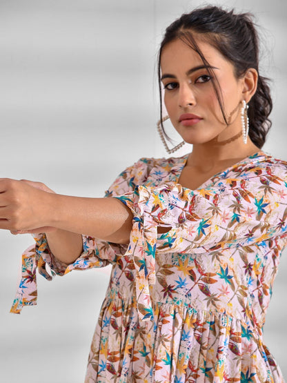 Viscose Rayon Floral V Neck Kurta Set