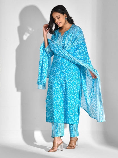 Pure Cotton Floral Round Neck Kurta Set