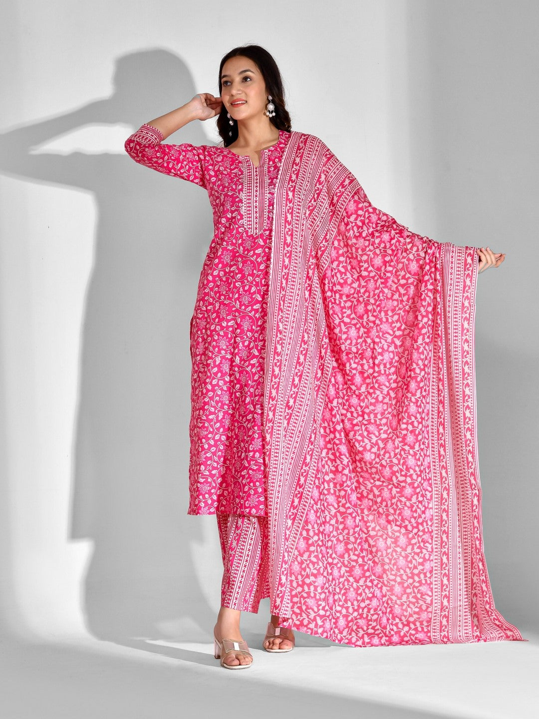 Pure Cotton Floral Round Neck Kurta Set
