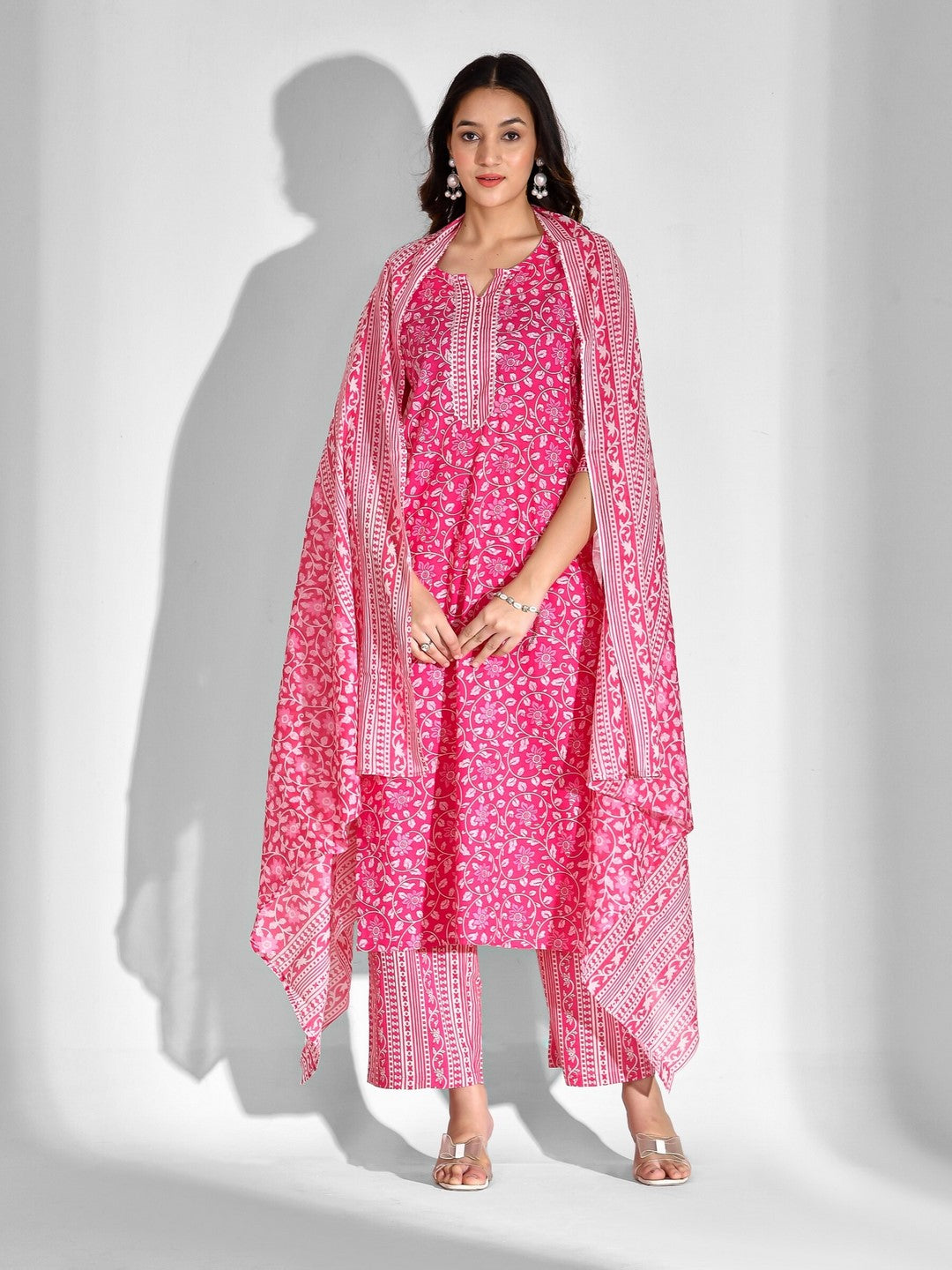 Pure Cotton Floral Round Neck Kurta Set