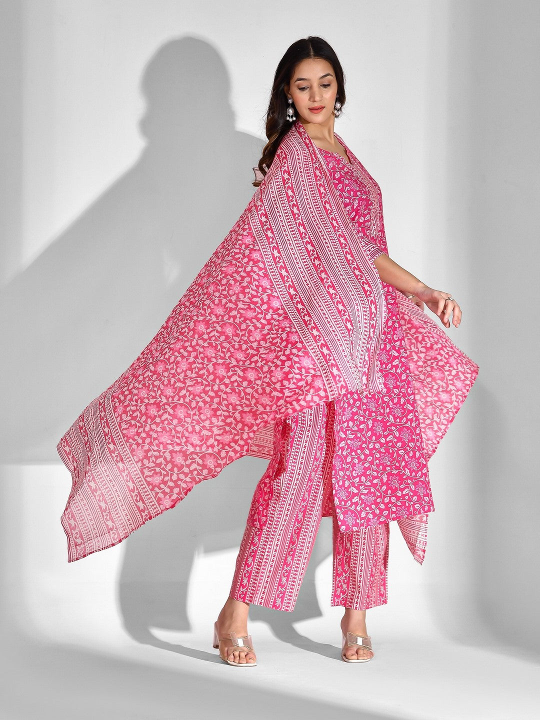 Pure Cotton Floral Round Neck Kurta Set