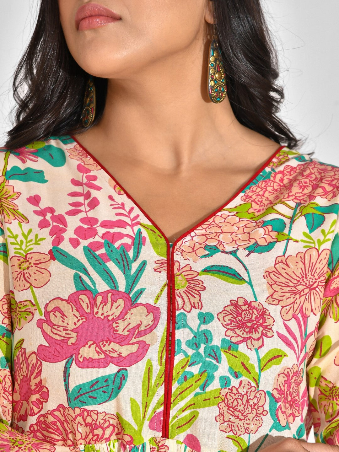 Viscose Rayon Floral V Neck Kurta Set