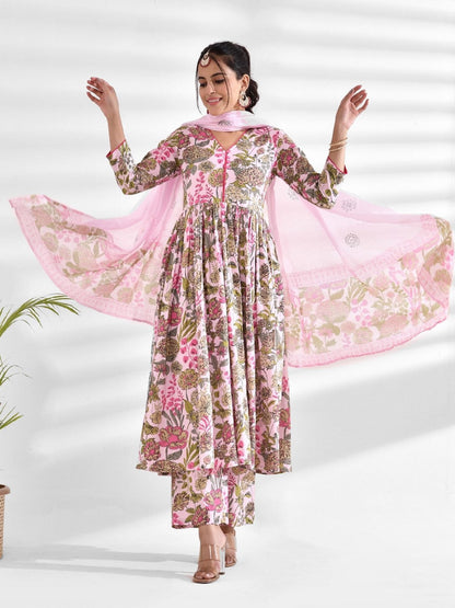 Viscose Rayon Floral V Neck Kurta Set