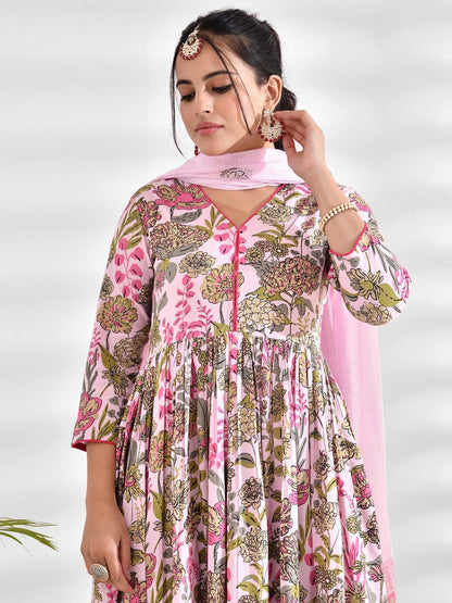 Viscose Rayon Floral V Neck Kurta Set