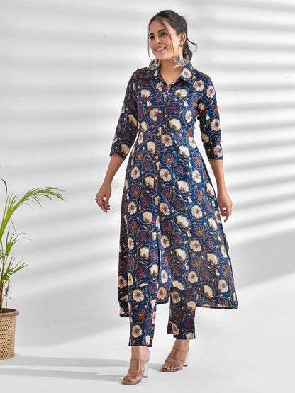 Viscose Rayon Floral Collared Neck Kurta Set
