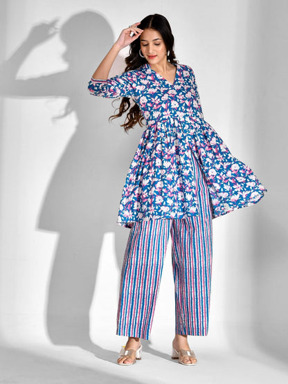 Pure Cotton Floral V Neck Kurta Set