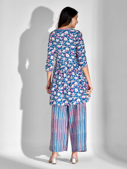 Pure Cotton Floral V Neck Kurta Set