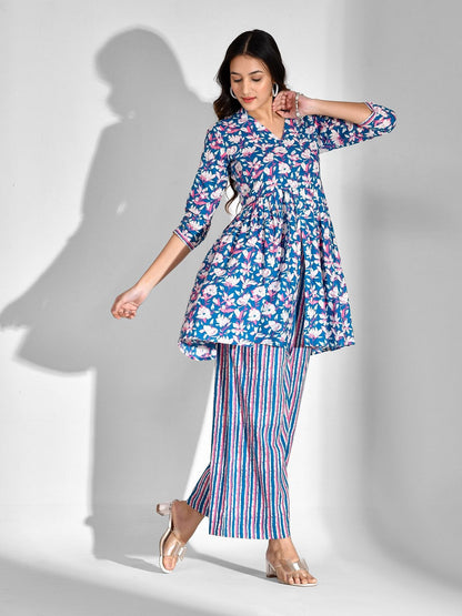 Pure Cotton Floral V Neck Kurta Set