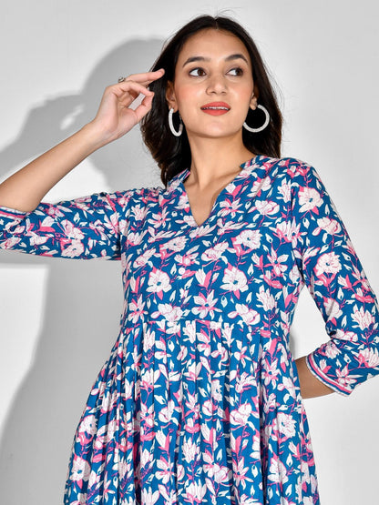 Pure Cotton Floral V Neck Kurta Set