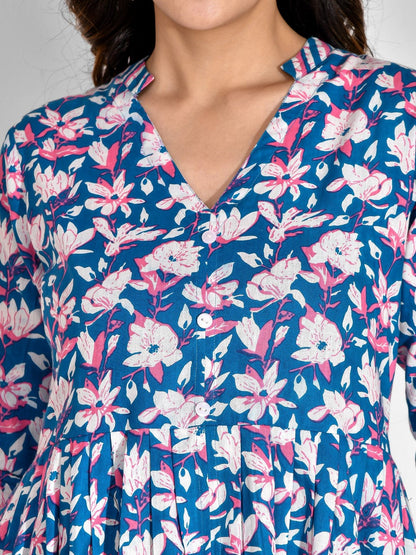 Pure Cotton Floral V Neck Kurta Set