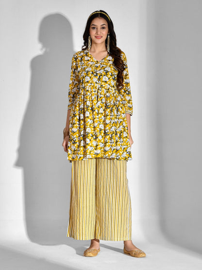 Pure Cotton Floral V Neck Kurta Set