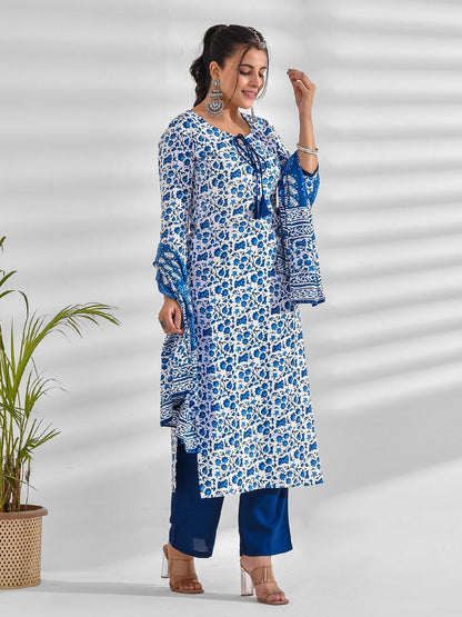 Viscose Rayon Floral Tie-up Kurta Set