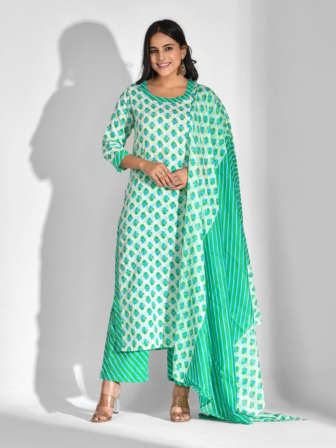 Pure Cotton Floral Round Neck Kurta Set