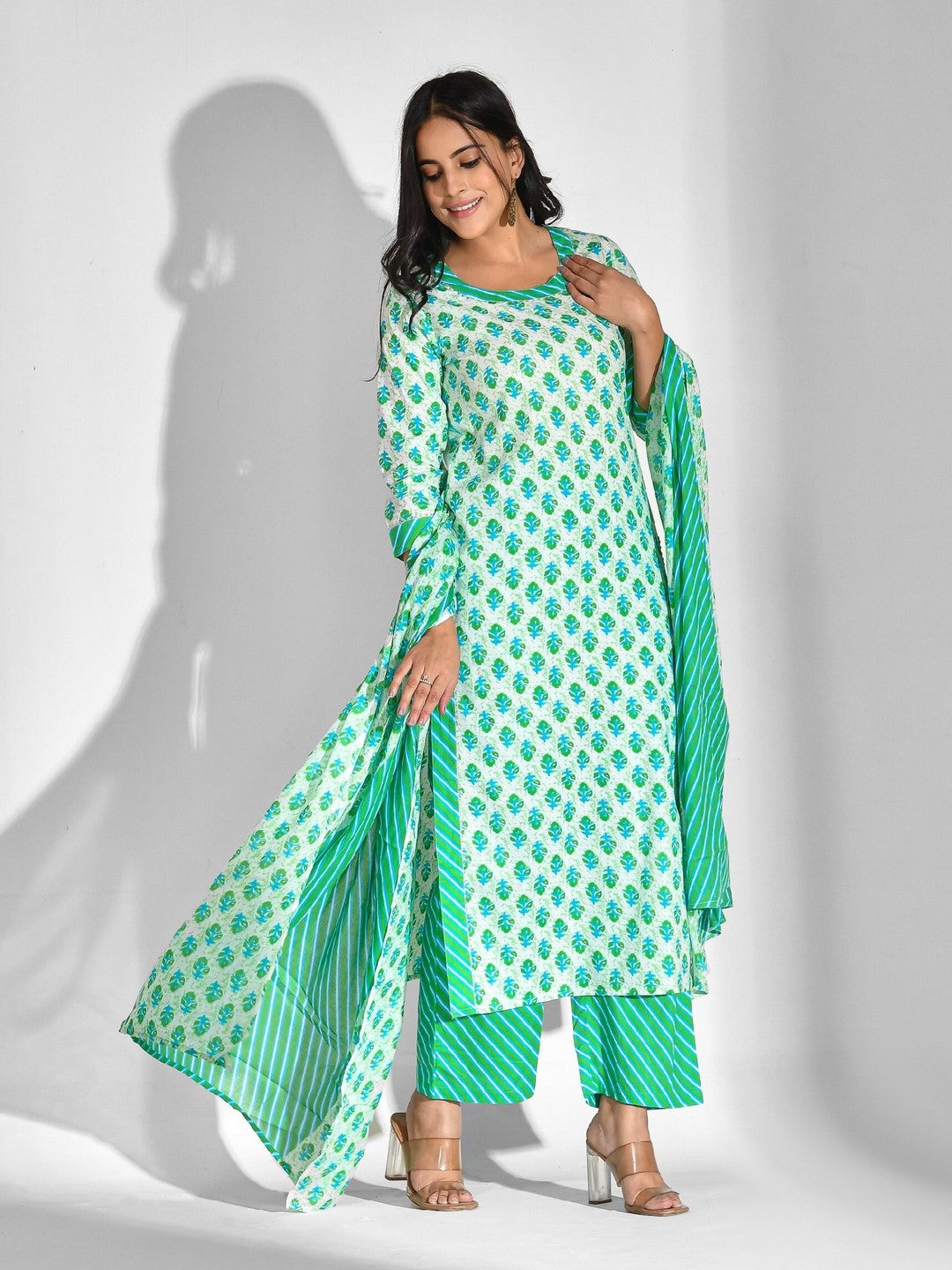 Pure Cotton Floral Round Neck Kurta Set