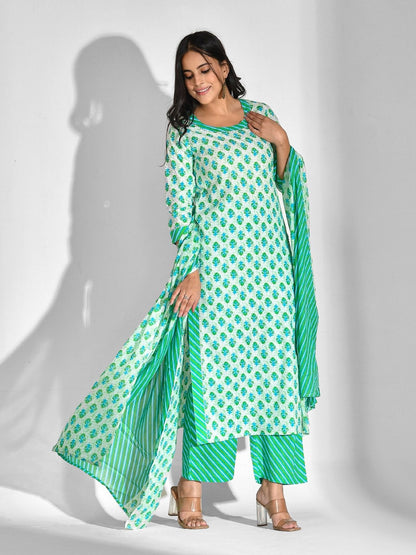 Pure Cotton Floral Round Neck Kurta Set