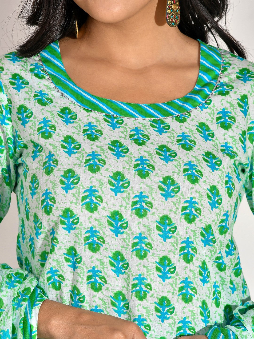 Pure Cotton Floral Round Neck Kurta Set