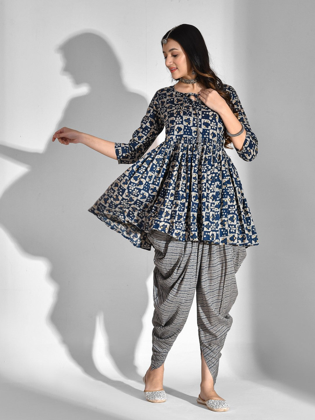 Viscose Rayon Geometric Tie-up Kurta Set