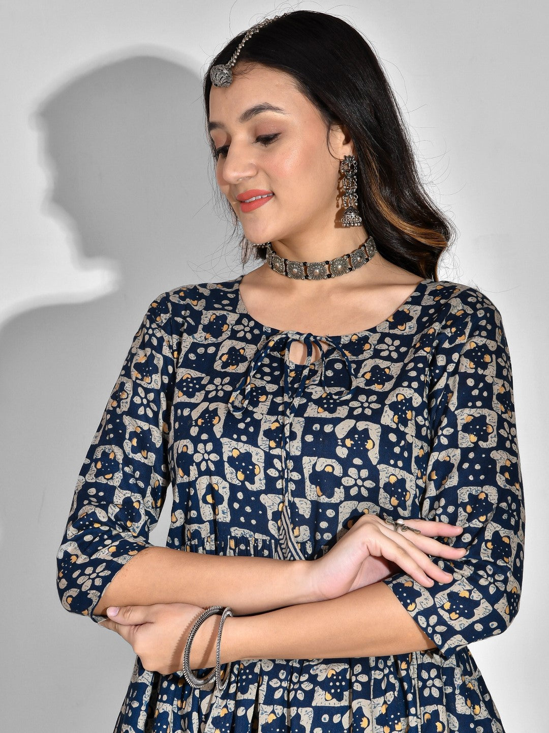 Viscose Rayon Geometric Tie-up Kurta Set