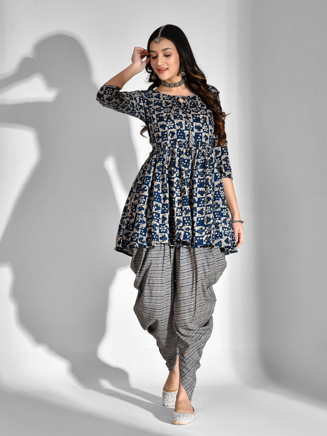 Viscose Rayon Geometric Tie-up Kurta Set