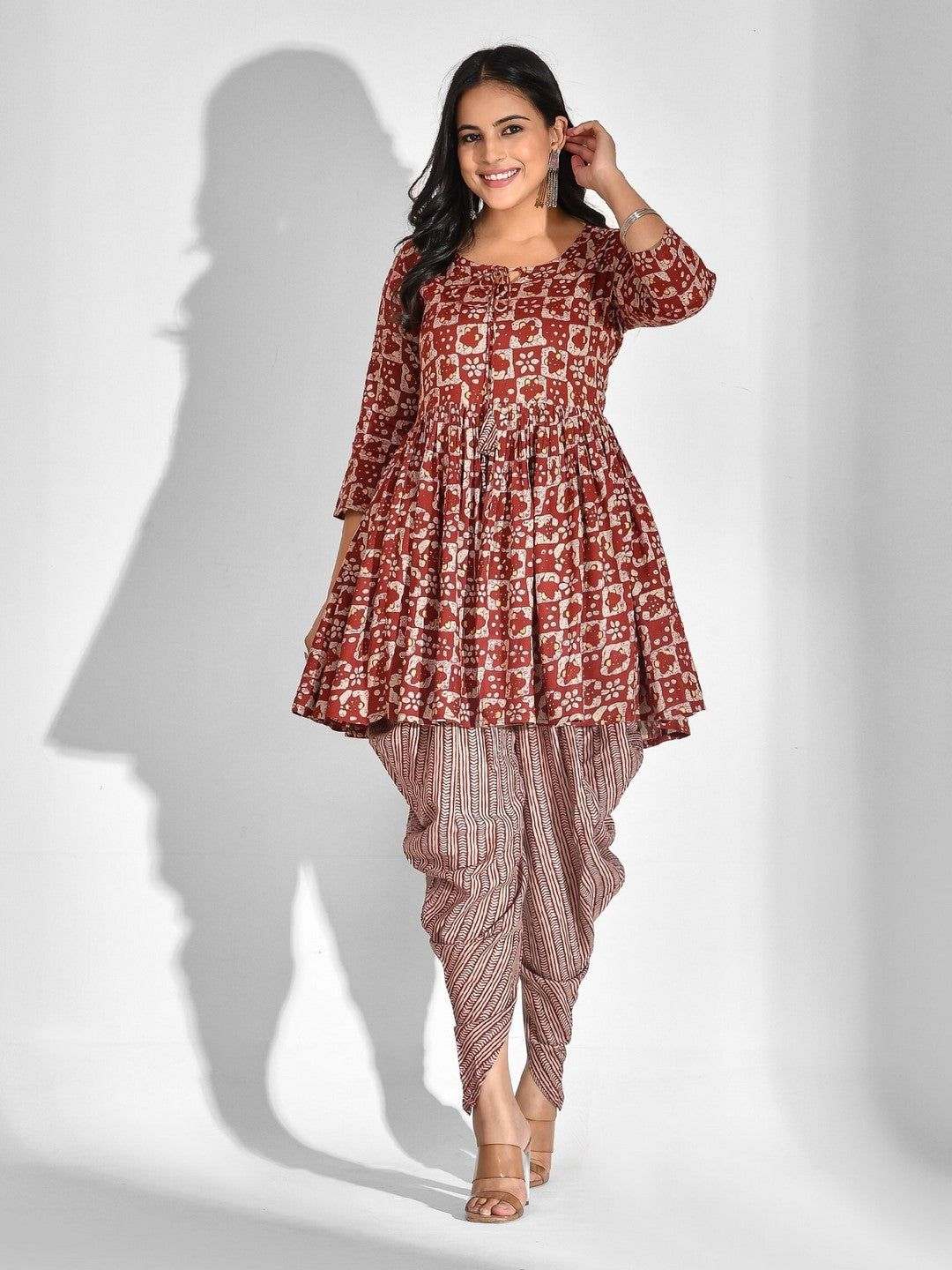 Viscose Rayon Geometric Tie-up Kurta Set