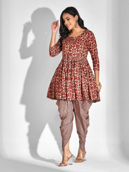 Viscose Rayon Geometric Tie-up Kurta Set