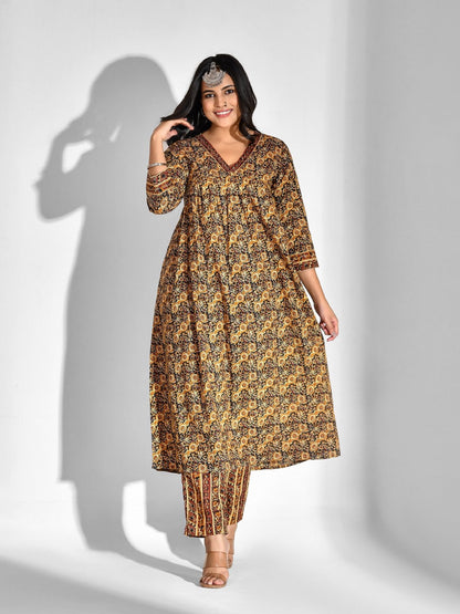 Printed Pure Cotton 3/4 Sleeve Kurta And Trouser Set