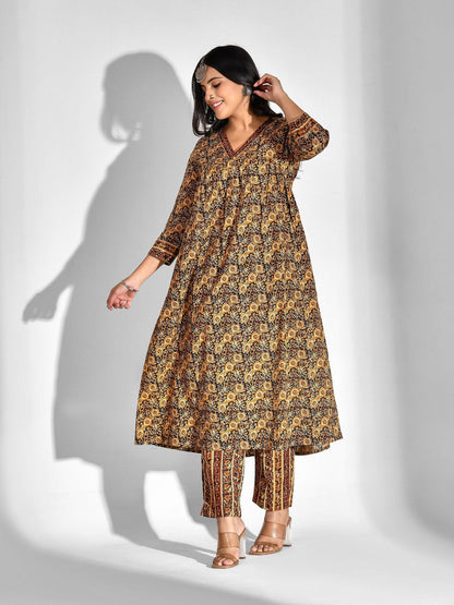 Printed Pure Cotton 3/4 Sleeve Kurta And Trouser Set