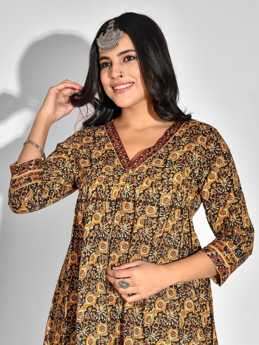 Printed Pure Cotton 3/4 Sleeve Kurta And Trouser Set