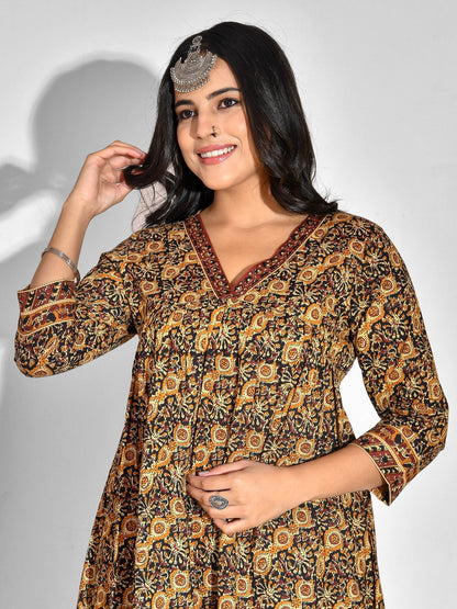 Printed Pure Cotton 3/4 Sleeve Kurta And Trouser Set
