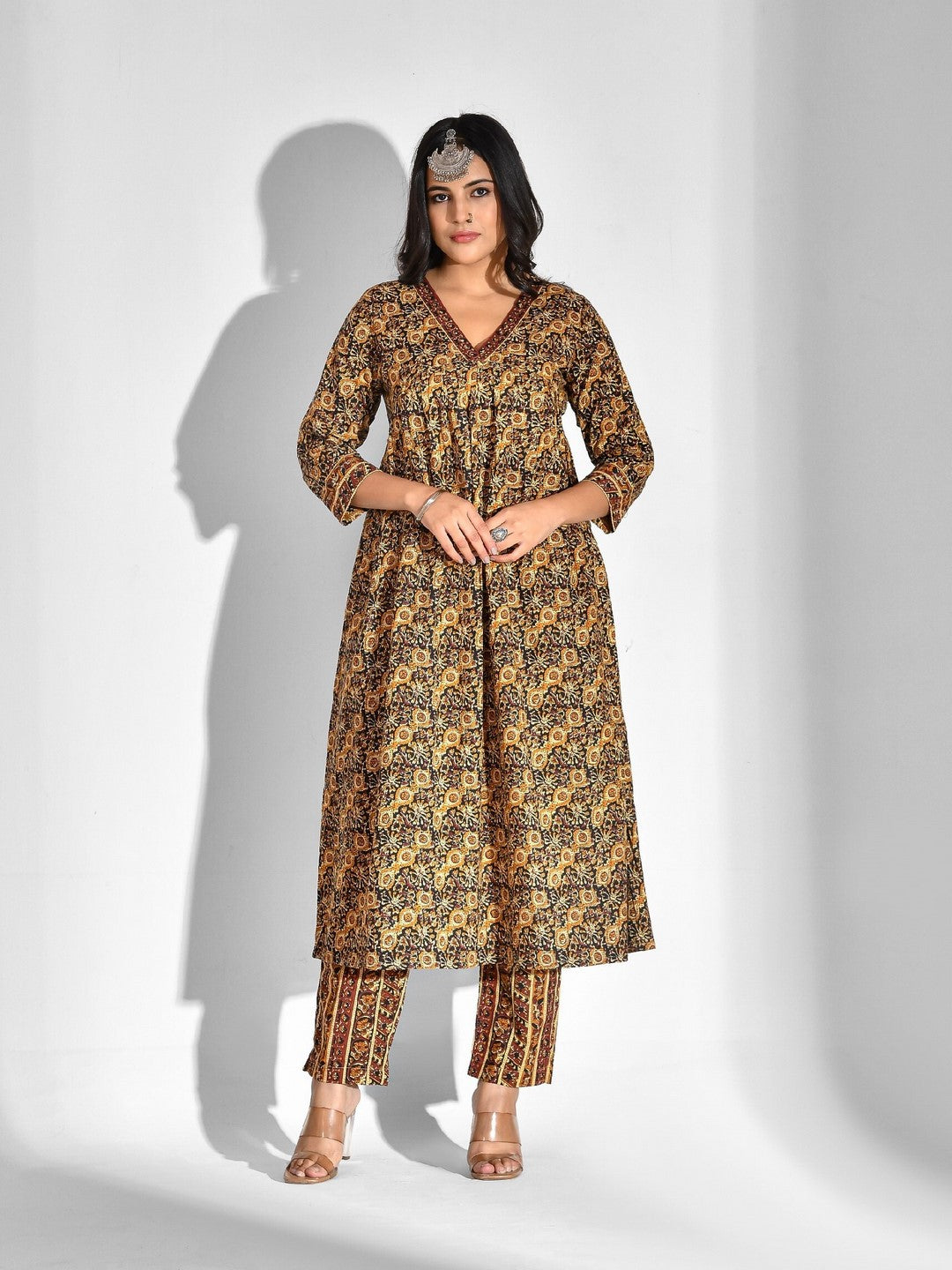 Printed Pure Cotton 3/4 Sleeve Kurta And Trouser Set