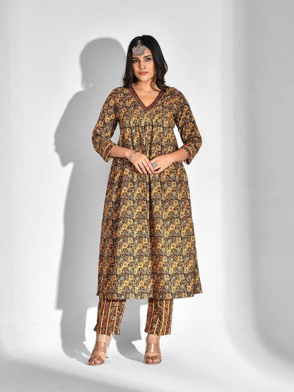 Printed Pure Cotton 3/4 Sleeve Kurta And Trouser Set
