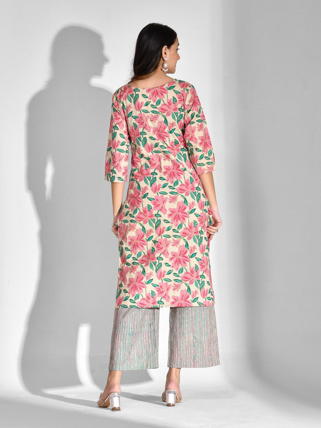 Printed Pure Cotton 3/4 Sleeve Kurta And Palazzo Set