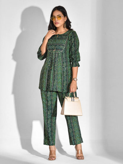 Printed Viscose Rayon 3/4 Sleeve Kurta And Trouser Set