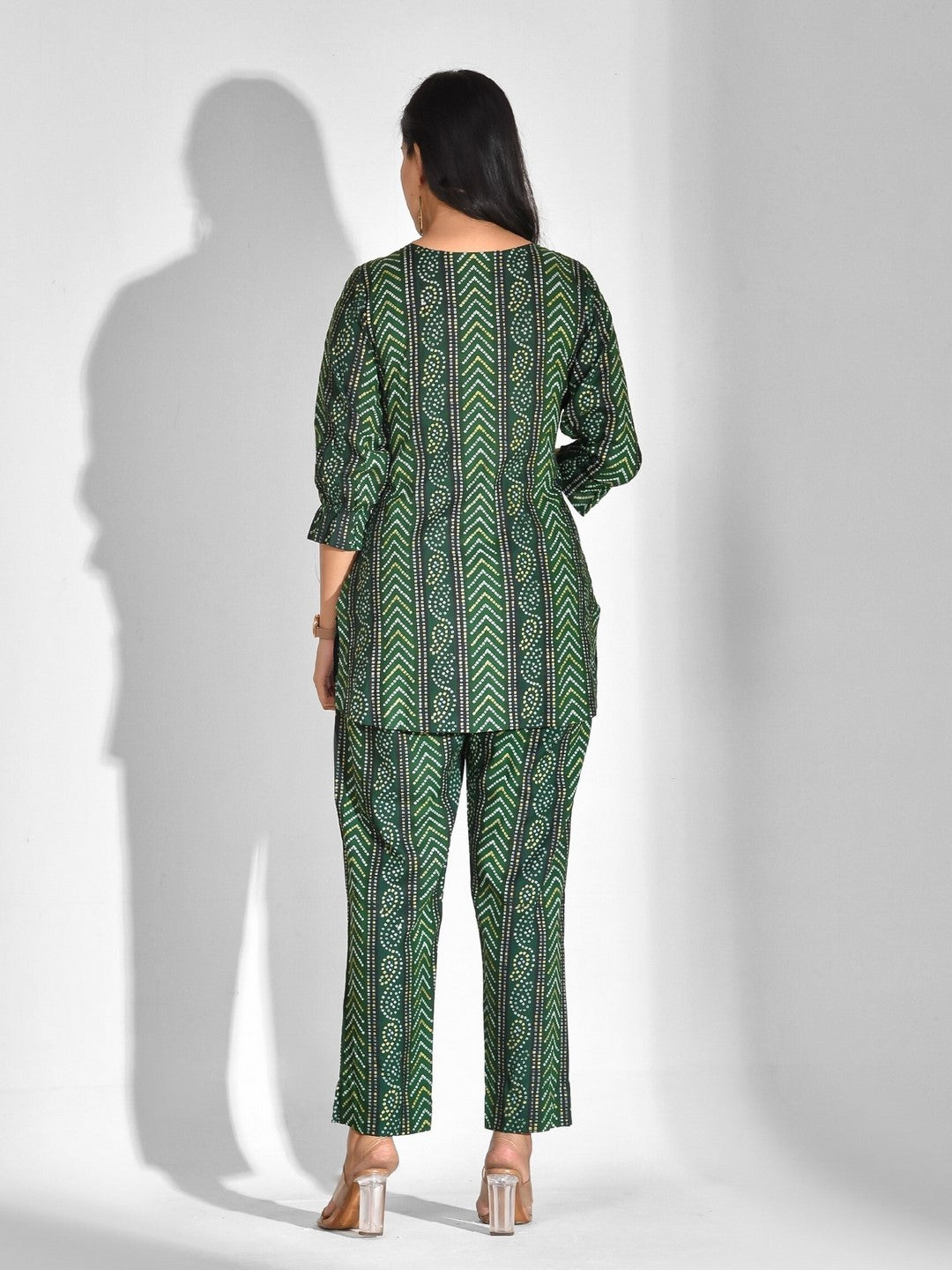 Printed Viscose Rayon 3/4 Sleeve Kurta And Trouser Set