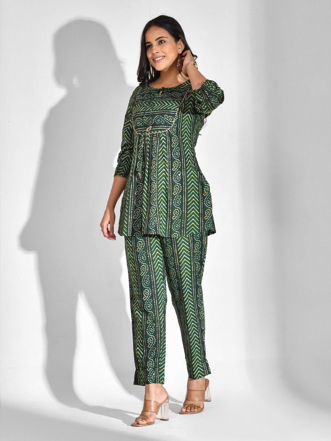 Printed Viscose Rayon 3/4 Sleeve Kurta And Trouser Set