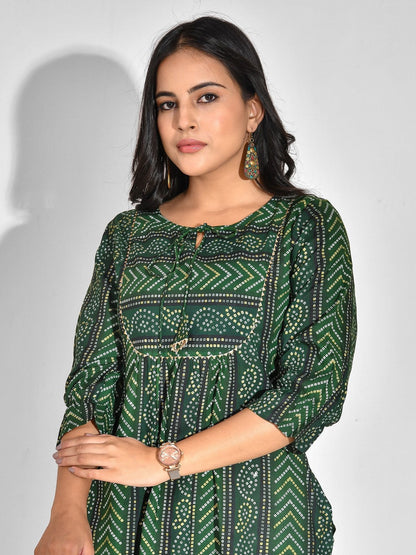 Printed Viscose Rayon 3/4 Sleeve Kurta And Trouser Set