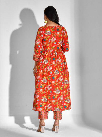 Printed Pure Cotton 3/4 Sleeve Kurta And Trouser Set With Dupatta