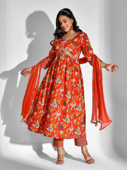 Printed Pure Cotton 3/4 Sleeve Kurta And Trouser Set With Dupatta
