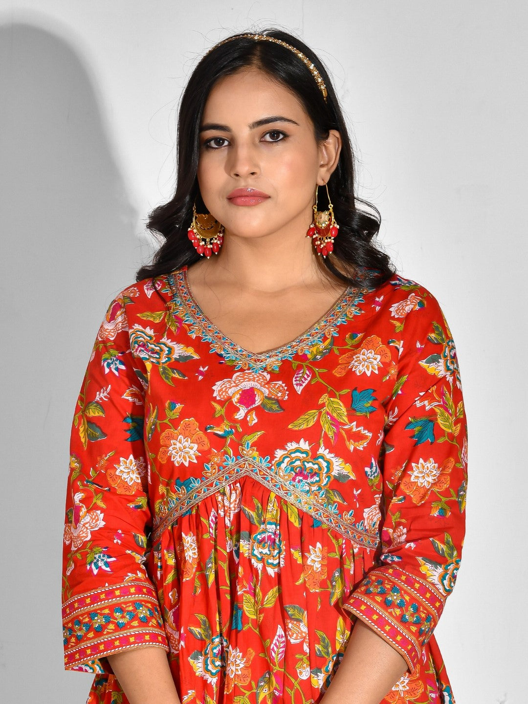 Printed Pure Cotton 3/4 Sleeve Kurta And Trouser Set With Dupatta