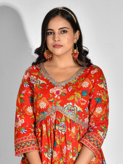 Printed Pure Cotton 3/4 Sleeve Kurta And Trouser Set With Dupatta