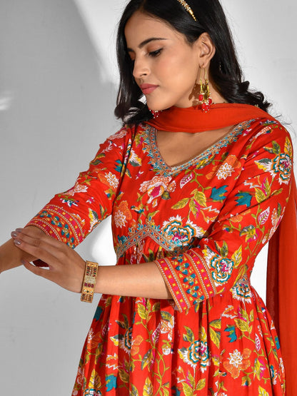 Printed Pure Cotton 3/4 Sleeve Kurta And Trouser Set With Dupatta