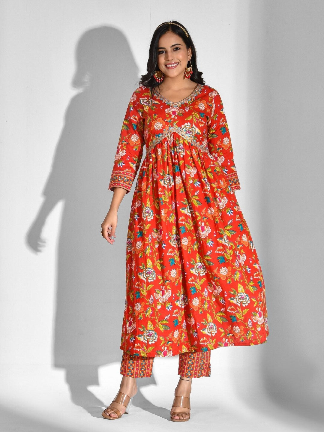 Printed Pure Cotton 3/4 Sleeve Kurta And Trouser Set With Dupatta